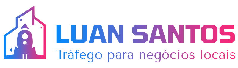 Logotipo escrito: Luan Santos - Tráfego para negócios Locais. Na lateral esquerda há o desenho de um foguete.